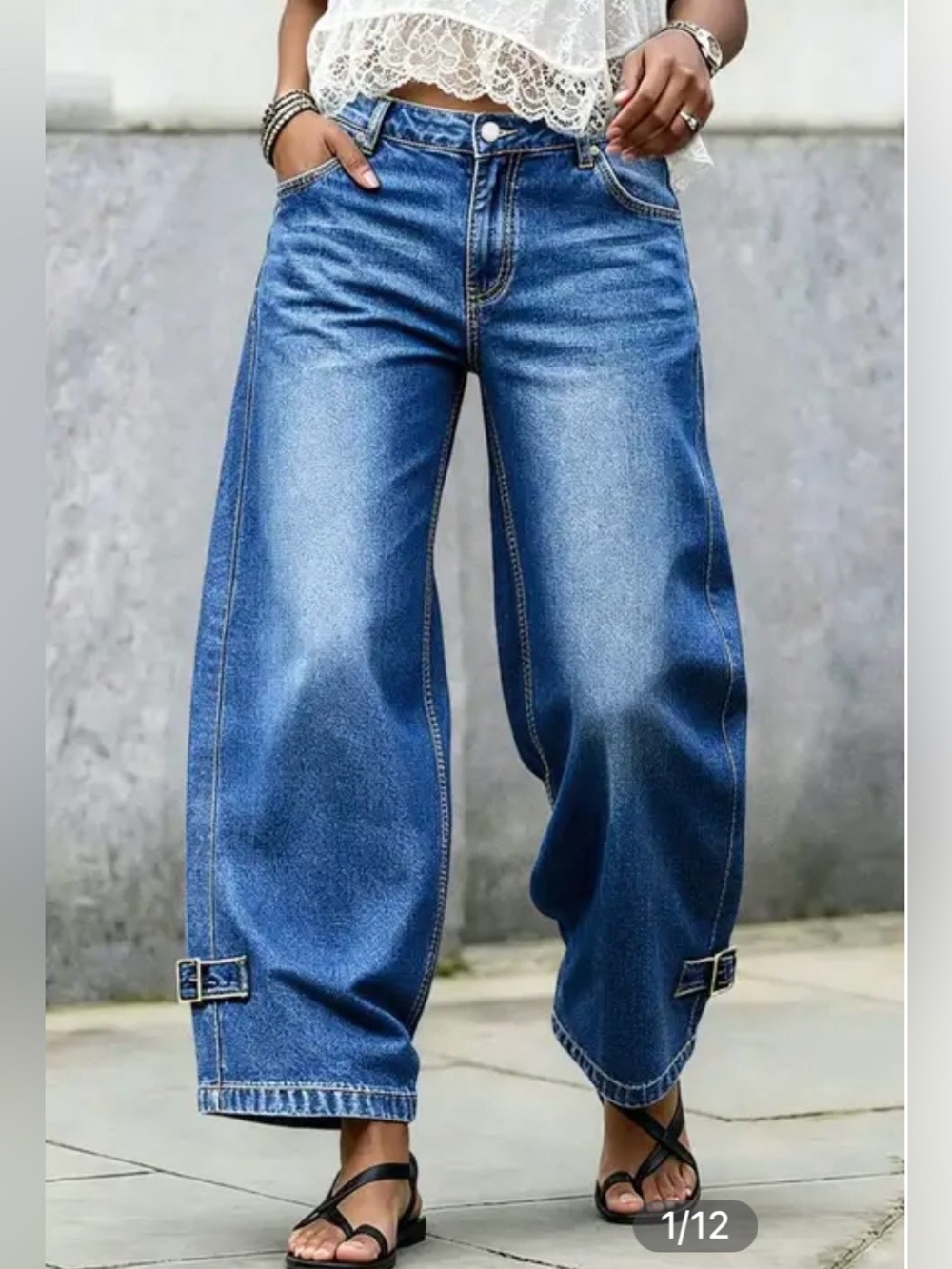 Flamingals Wash Buckle Hem Mid Rise Wide Leg Crop Pants